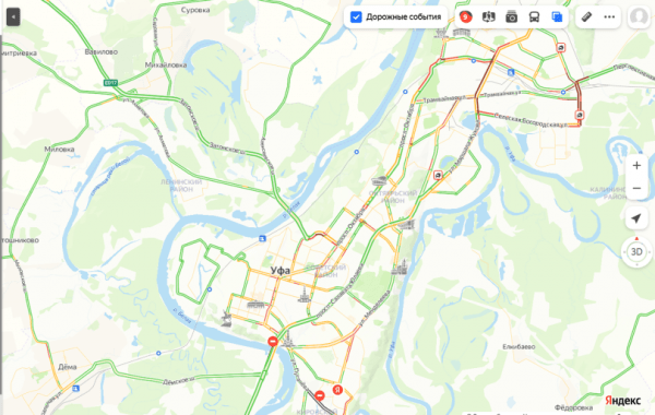 Уфа встала в девятибалльных пробках 